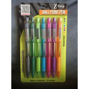 Zebra Z-grip Ball Point Pen 7 Count Medium Point With Ribbed Rubber Grip - New